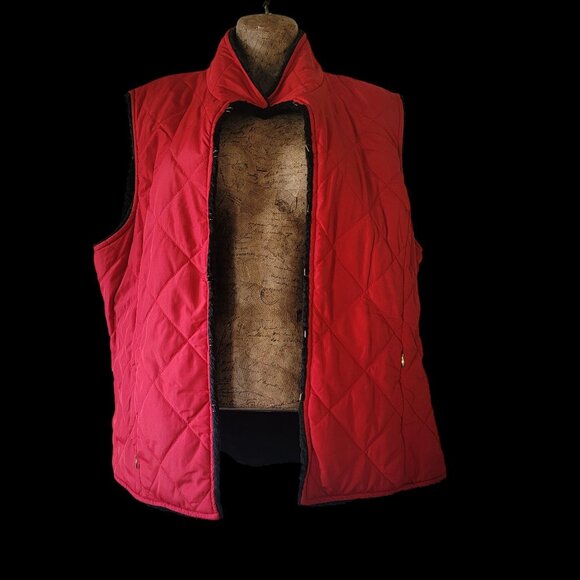 Vtg Reversible Red & Black Quilted Vest With Faux Fur Texture Sleeveless - Picture 5 of 16